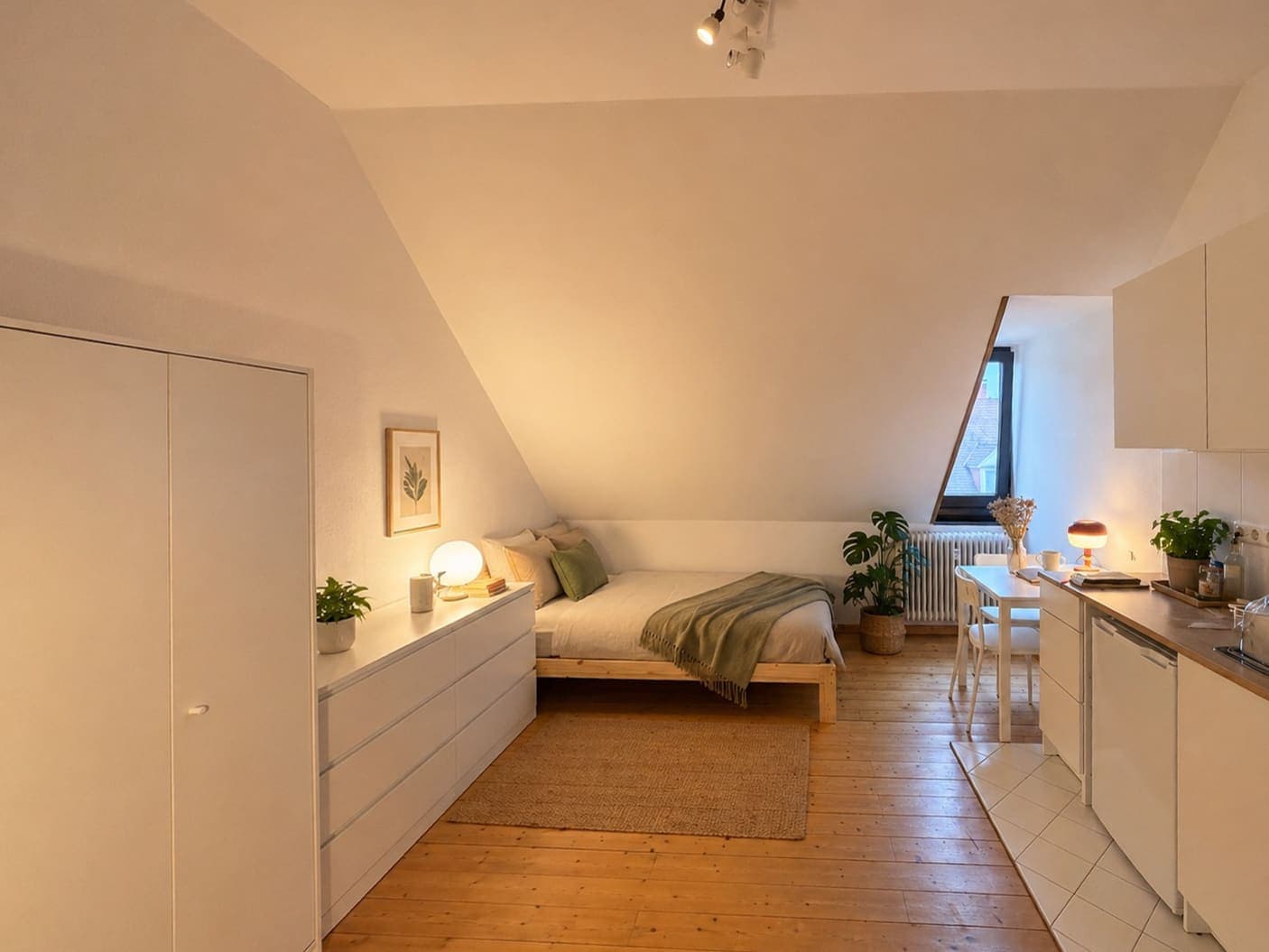 Wohnbereich des möblierten Studentenapartments
